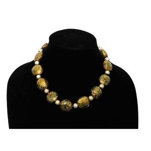 Vintage Premier Designs Sunset Necklace Gold Flat Beads Metallic 15-18" Adj.